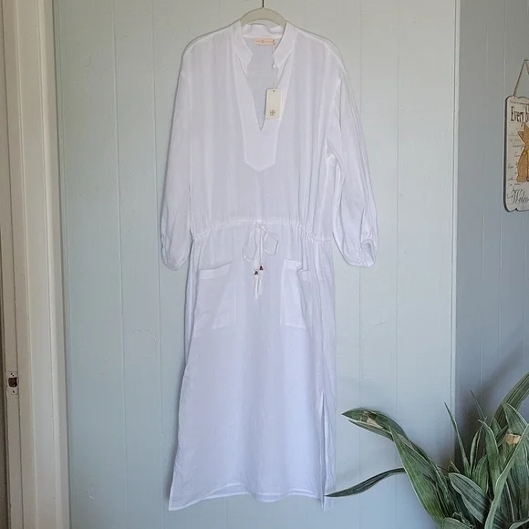 Tory burch white midi tunic linen dress